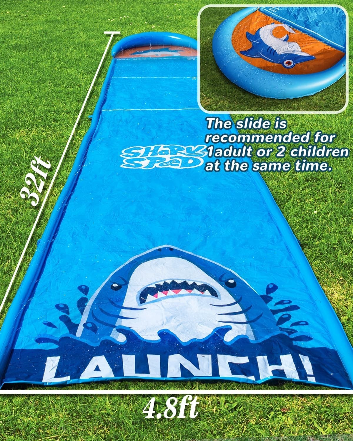 Slip and Water Slide, 32FT Lawn Slip N Waterslide for Kids Adults, Backyard Summ