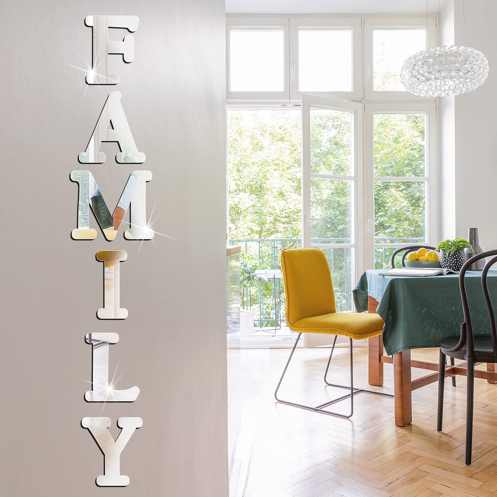 Outus 3D Family Home Sign Letters Living Room Decor Rustic Silver
