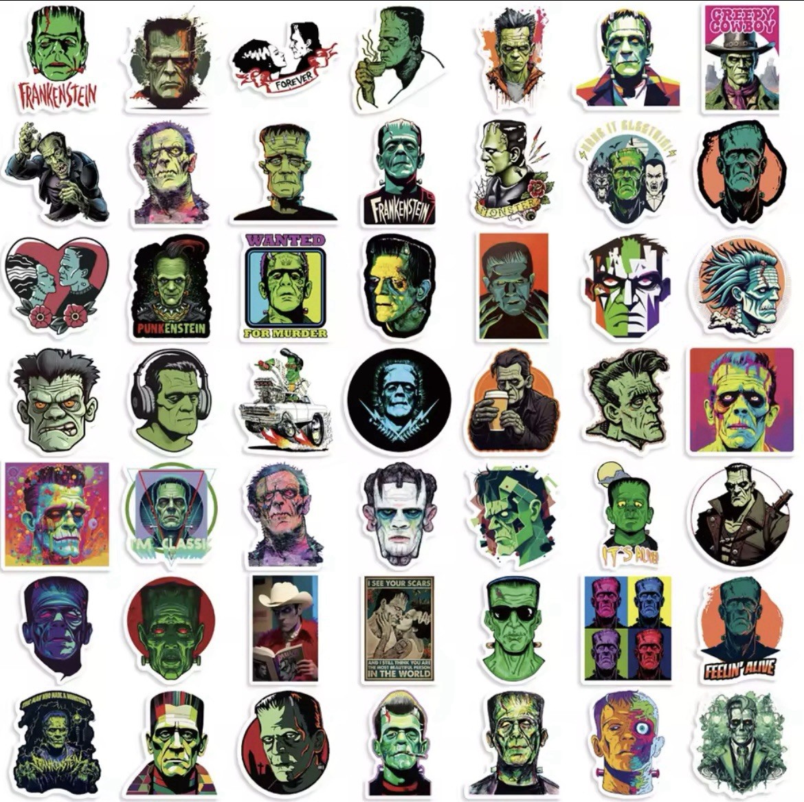 Frankenstein Style Stickers 50pk Mixed Horror Fun Frankenstein Sticker Monster