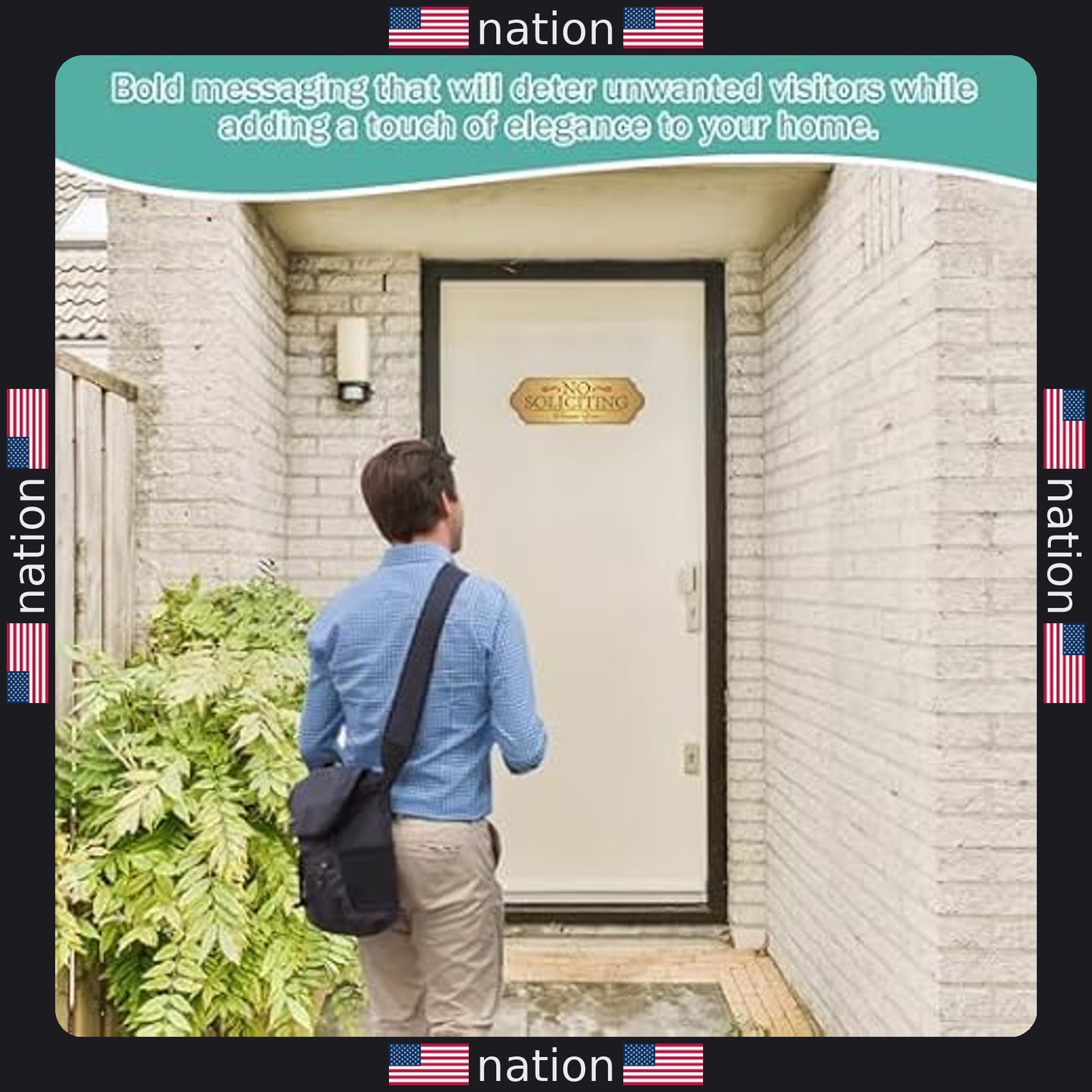 Modern No Soliciting Sign Sticker – Self-Adhesive Brushed Gold Vinyl for Doors