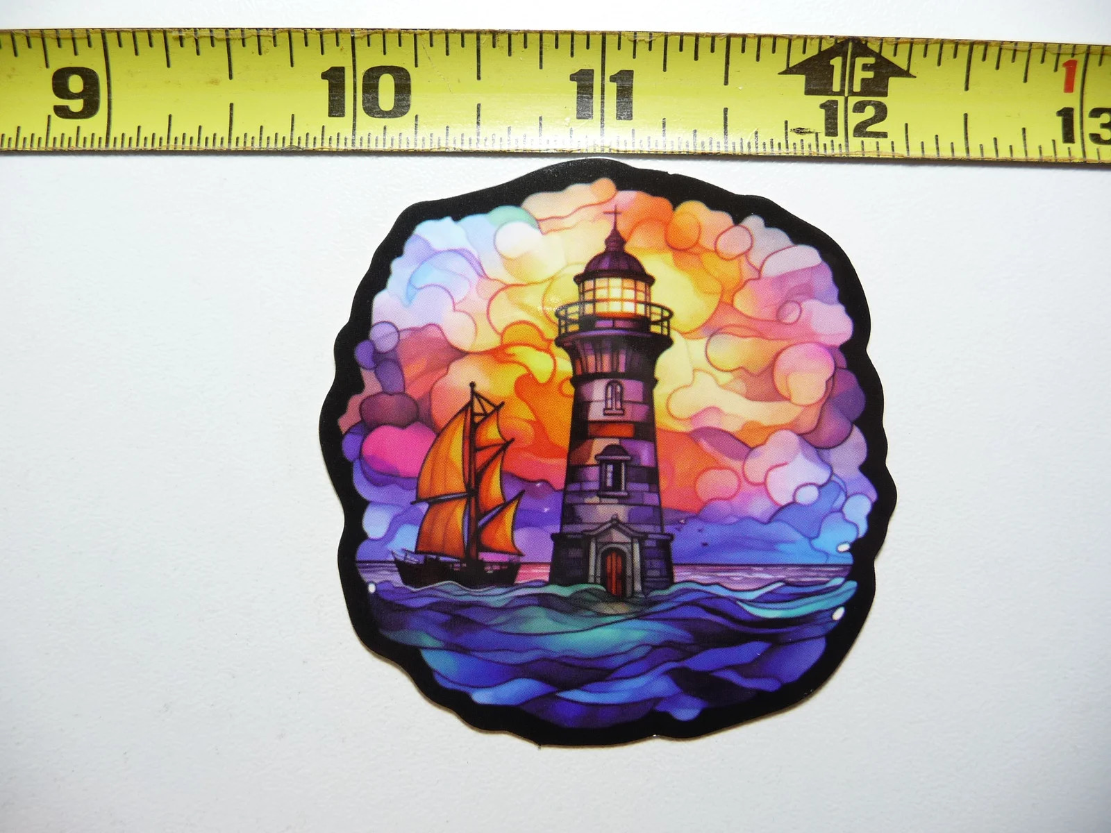 LIGHTHOUSE SHIP SMALL STICKER DECAL STAINED GLASS STYLE BEAUTIFUL COLORS