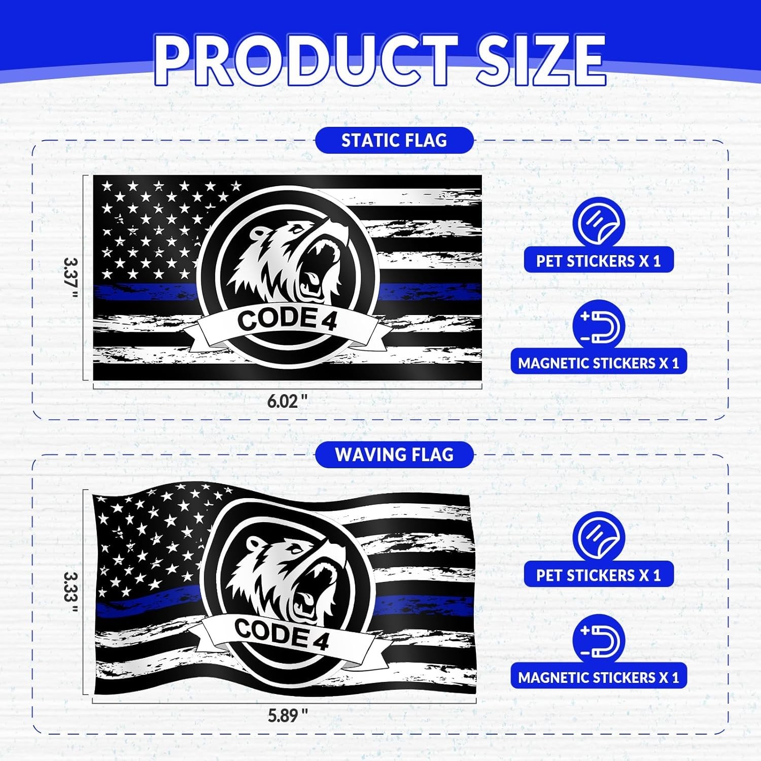 Thin Blue Line Code 4 Flag Decal – 4 Pack Police Support Stickers & Magnetic