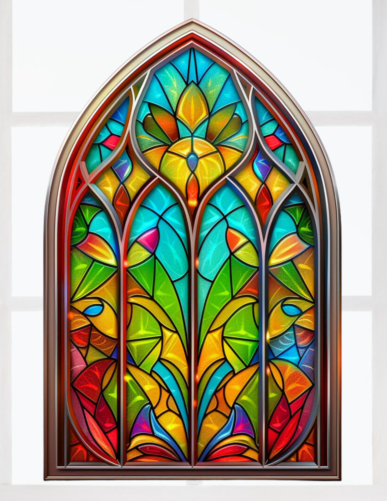 Church Glass Faux Stained-Glass ARCH WINDOW CLING Size 10.6" Vinyl
