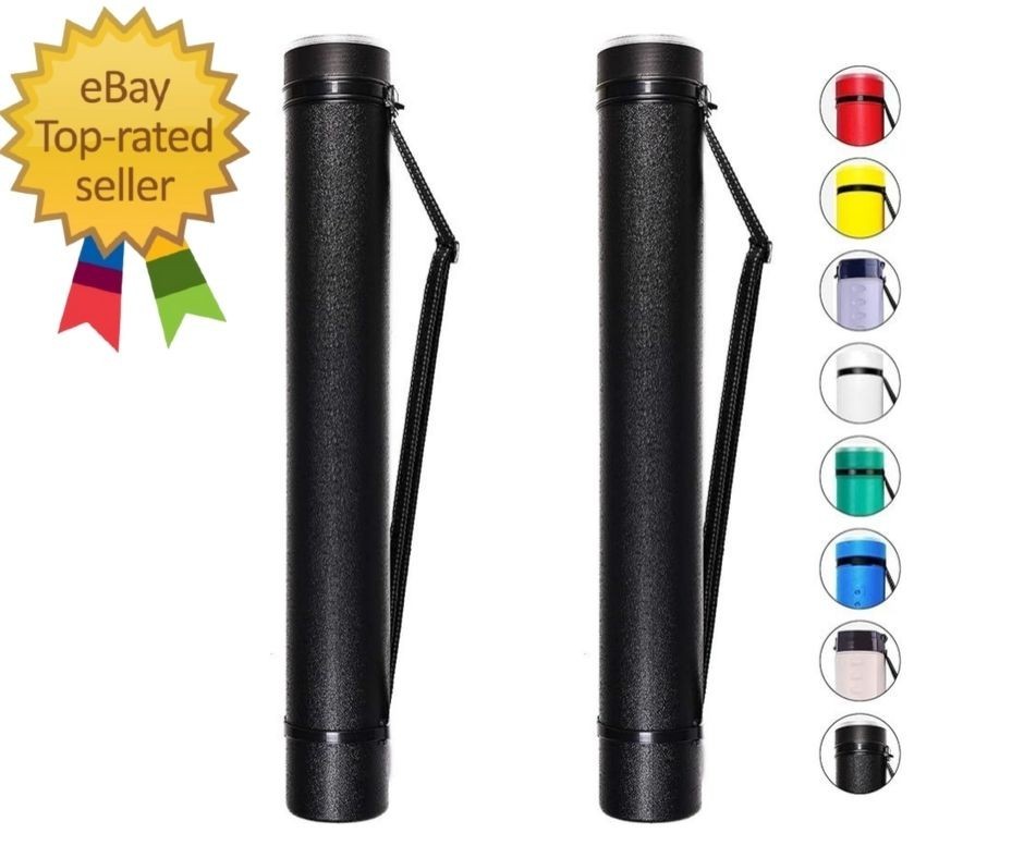 2-Pack Extendable Poster Tubes Expand from 24.5” to 40” with Shoulder Strap | Ca