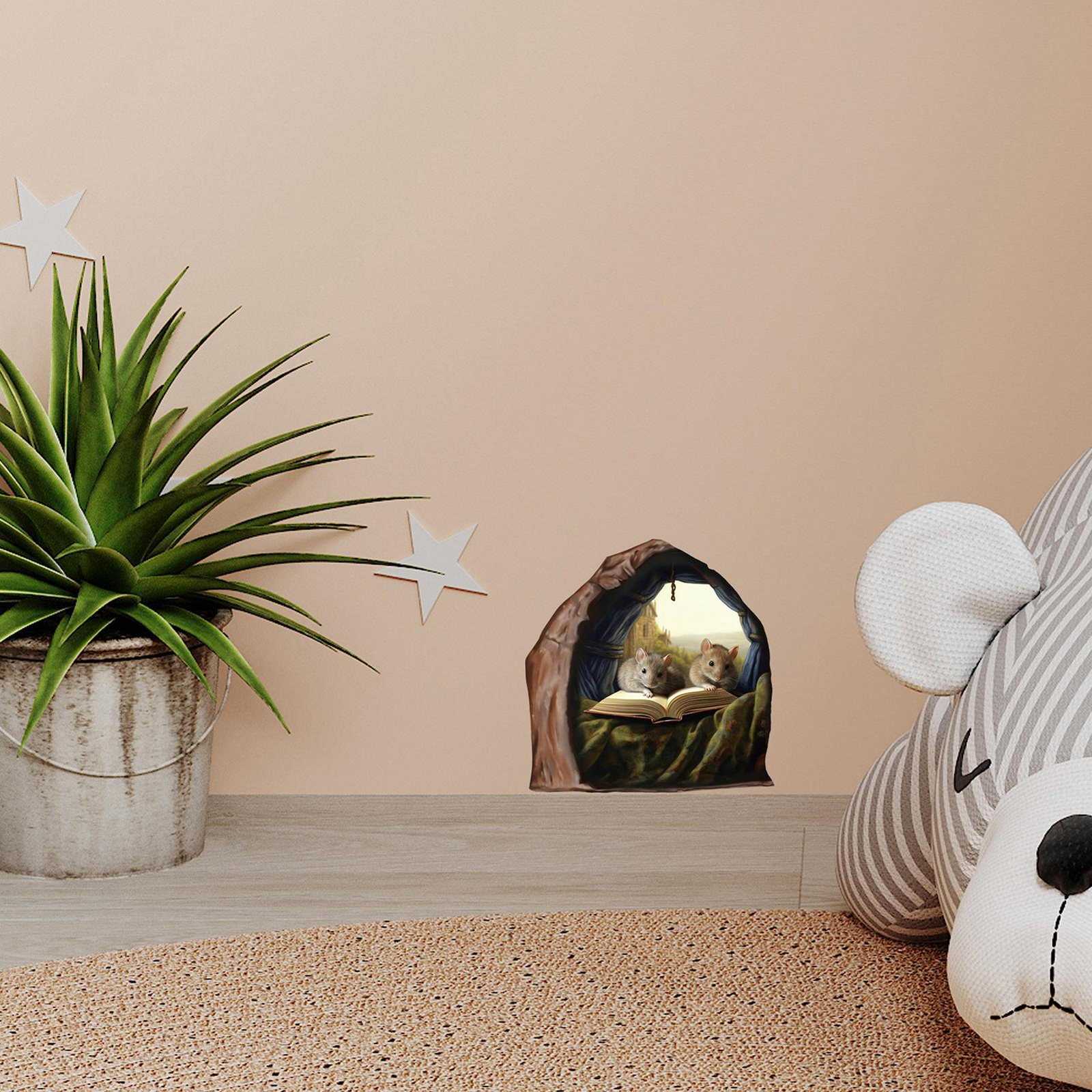 12pcs Realistic Mouse Hole Wall Sticker Funny Cute Mice Home Decal For Skirting