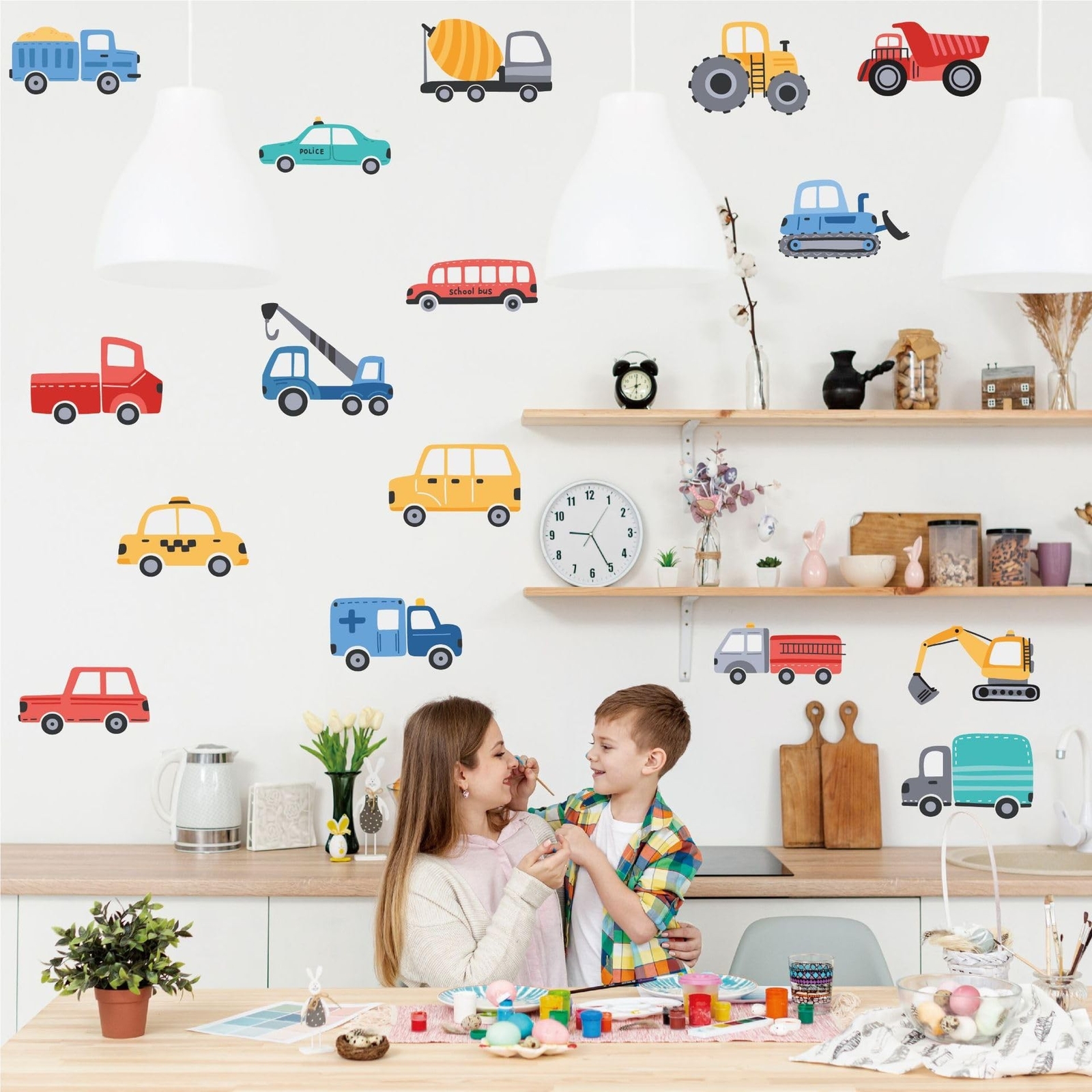 Construction Vehicles Wall Decals Stickers for Kids Room Bus Car Truck Tracto…