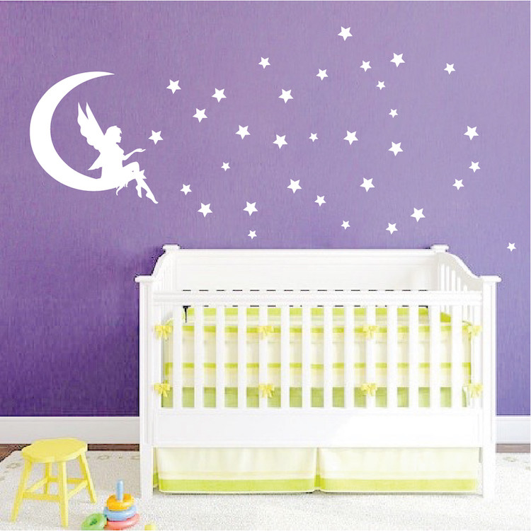 Fairy Wall Decal Girl's Bedroom Wallpaper Moon And Stars Removable Vinyl, b19
