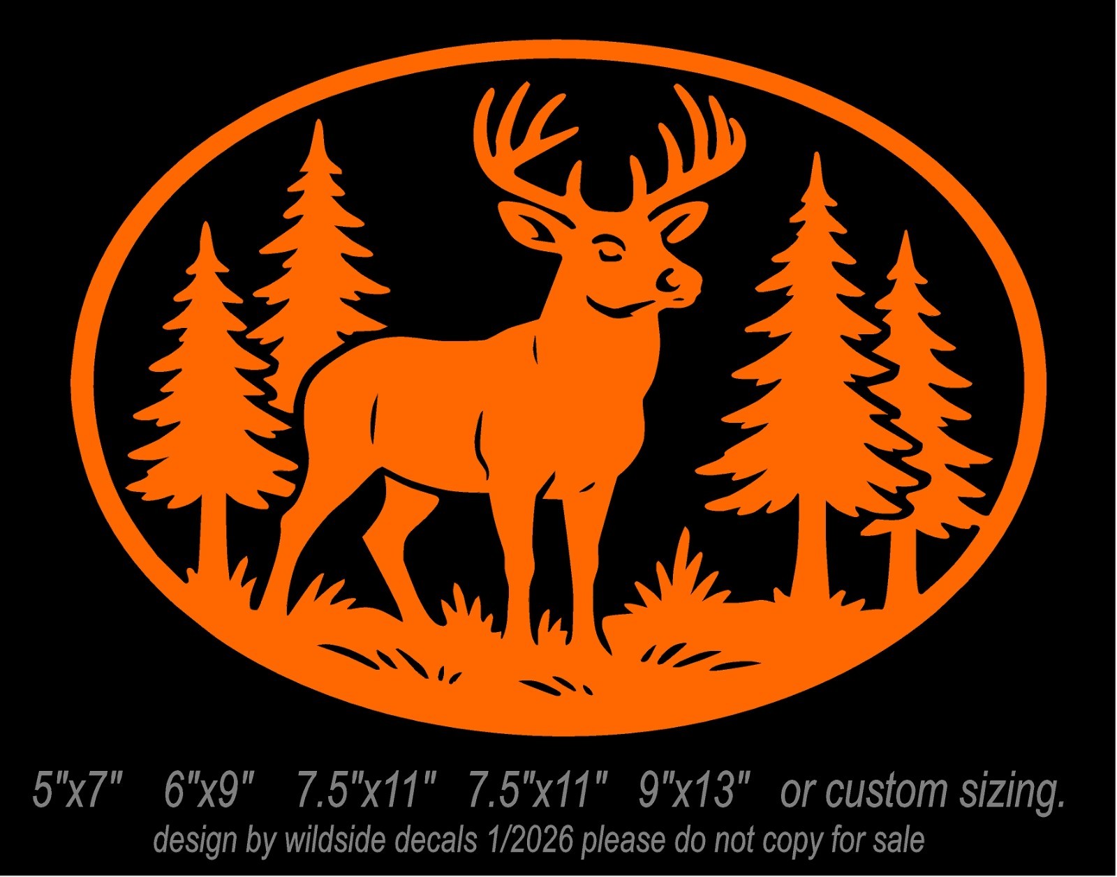 Forest Scene Vinyl Decal Deer in Woods Oval car truck window sticker graphic