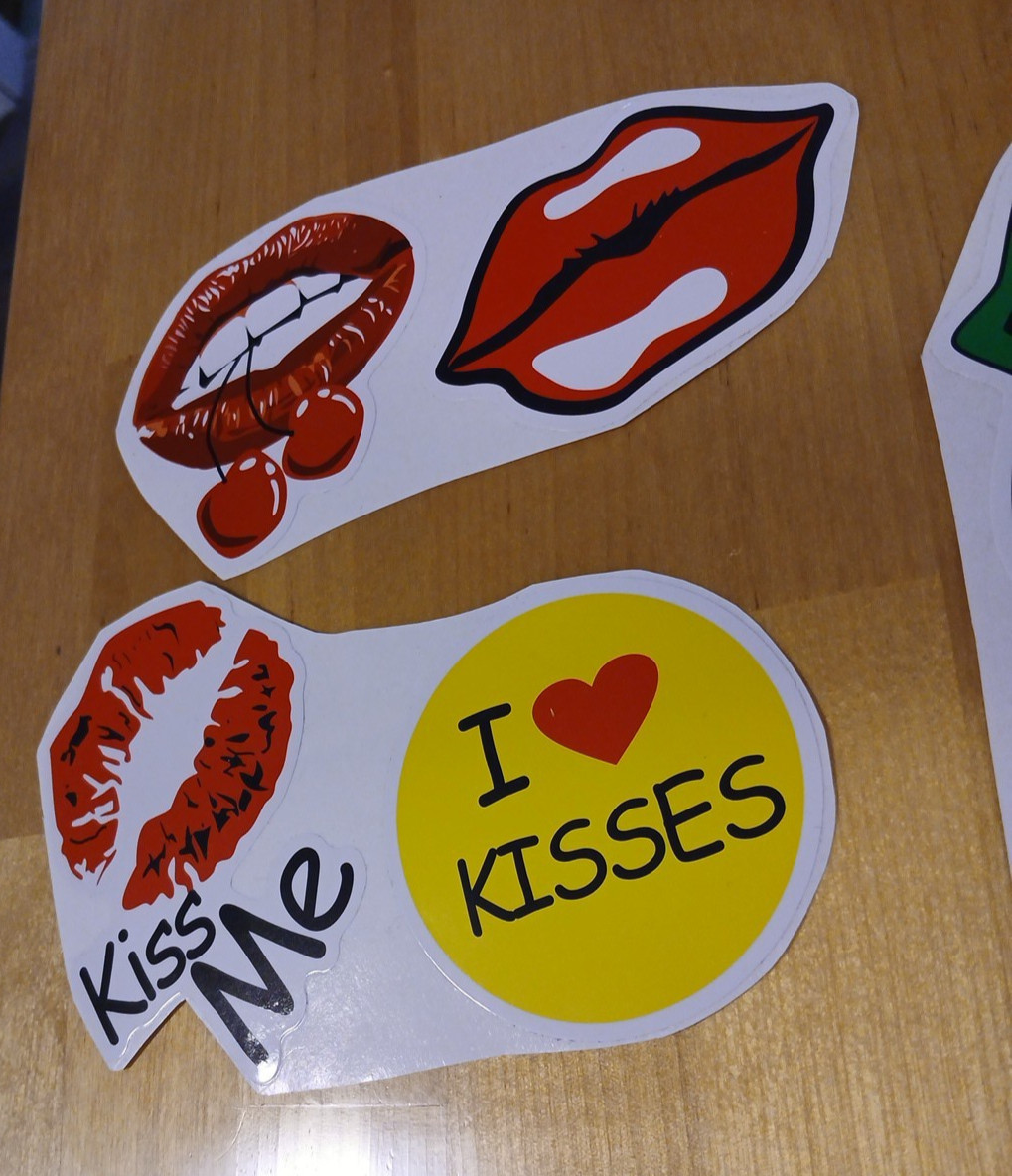 Lips Mouth Tongue Sticker Decal I Love Kisses – Kiss Me – Cherry Glossy Lot of 8
