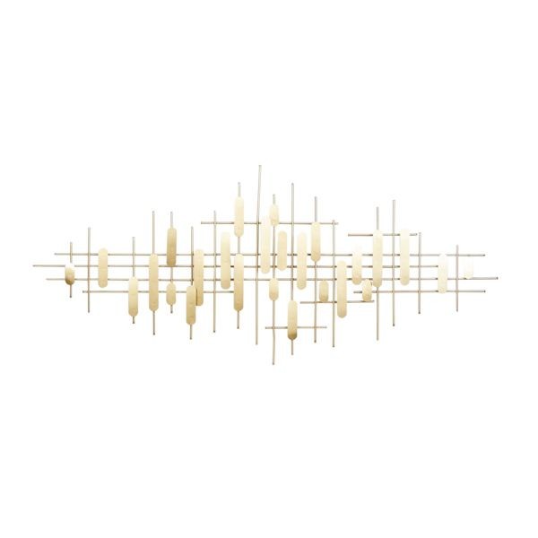 CosmoLiving Gold Metal Geometric Narrow Stripes Wall Decor Iron Modern Art