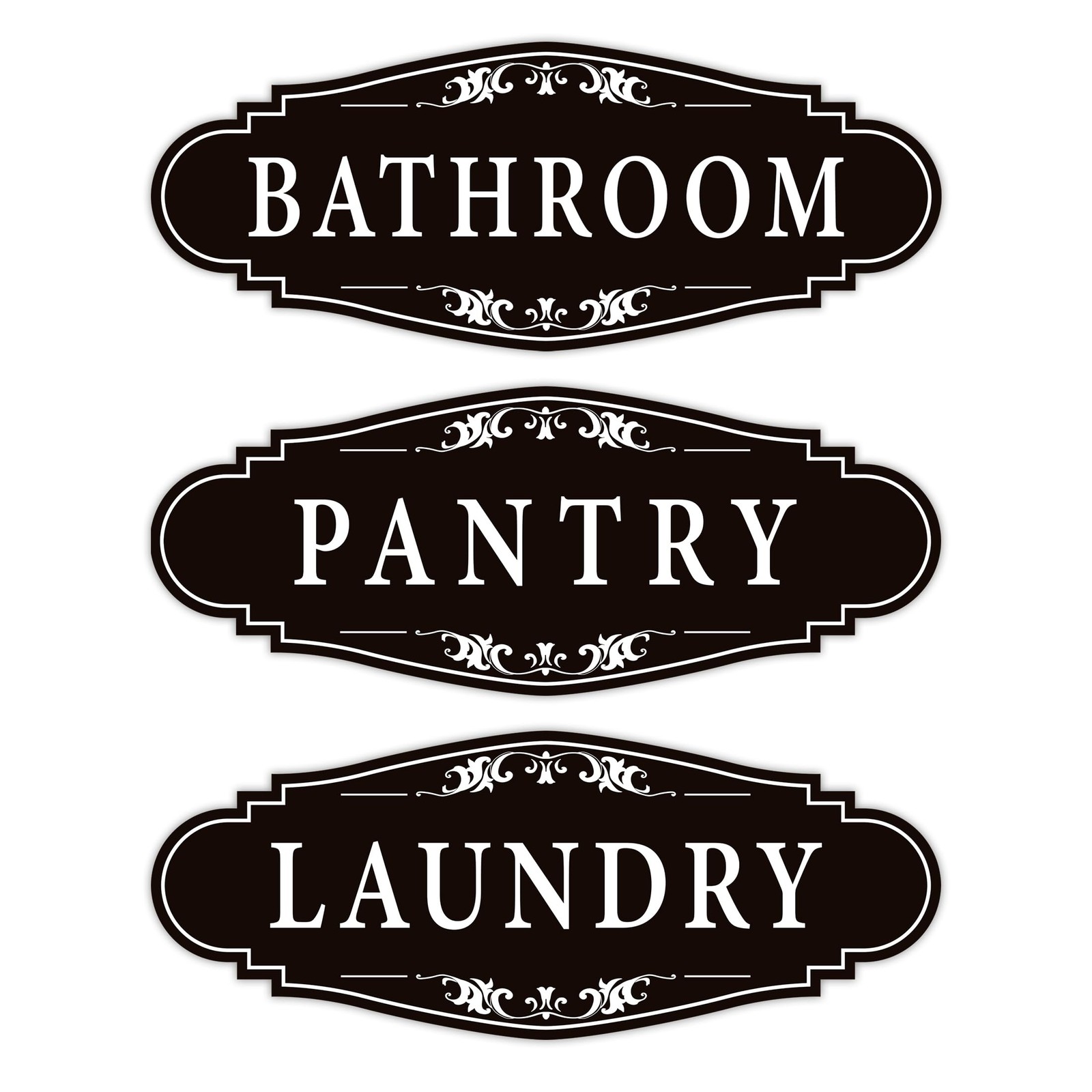 3PCS Bathroom/Laundry Room/Pantry Door Signs Sticker, Self-Adhesive