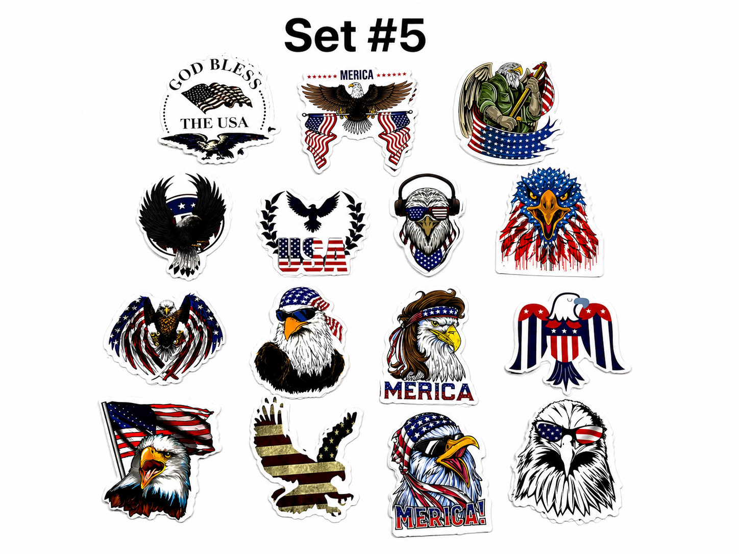 4th of July Stickers Set Patriotic USA Decals Laptop Scrapbook 2" Bulk