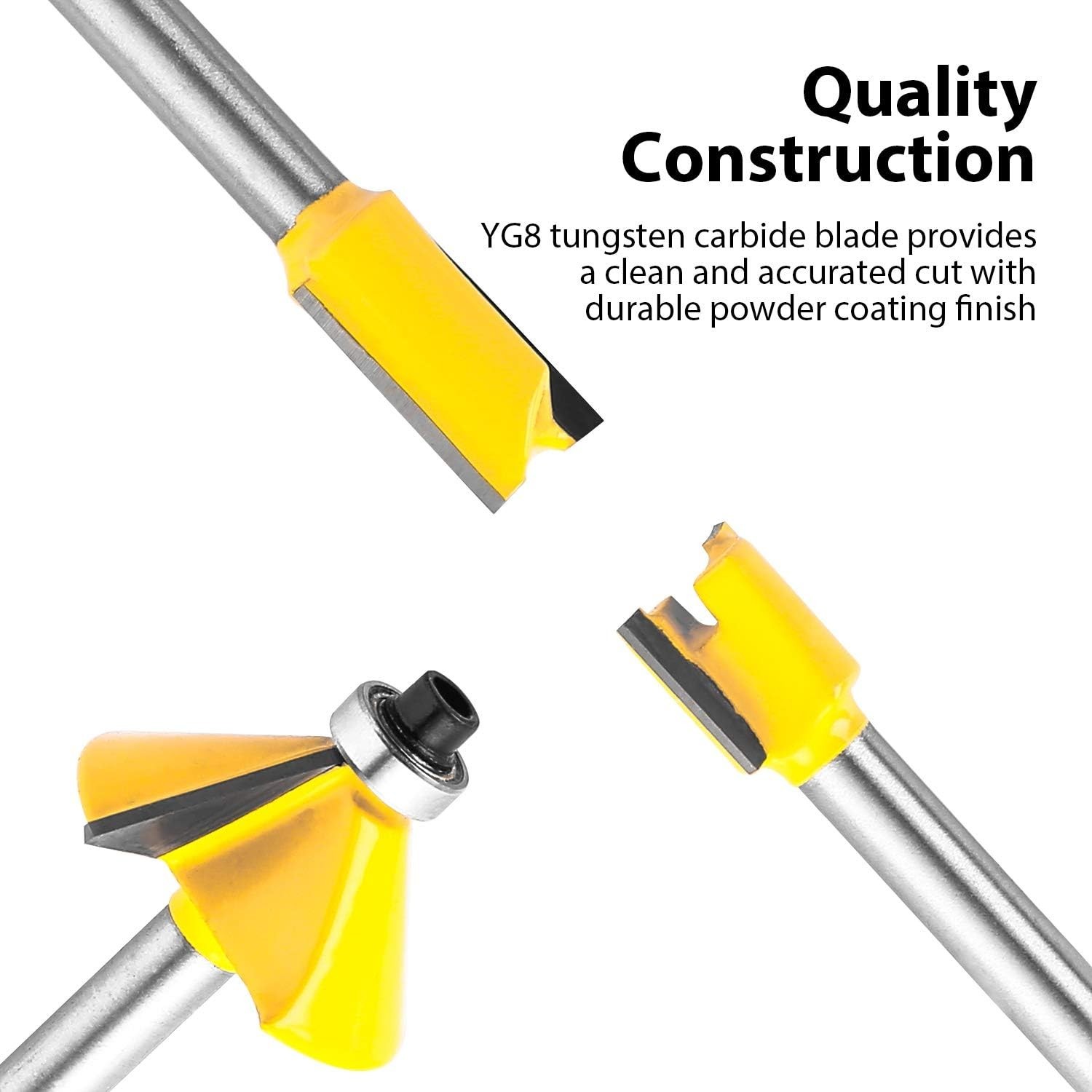 Router Bits Set of 15 Pieces Woodworking Tools for Beginners 1/4 Inch