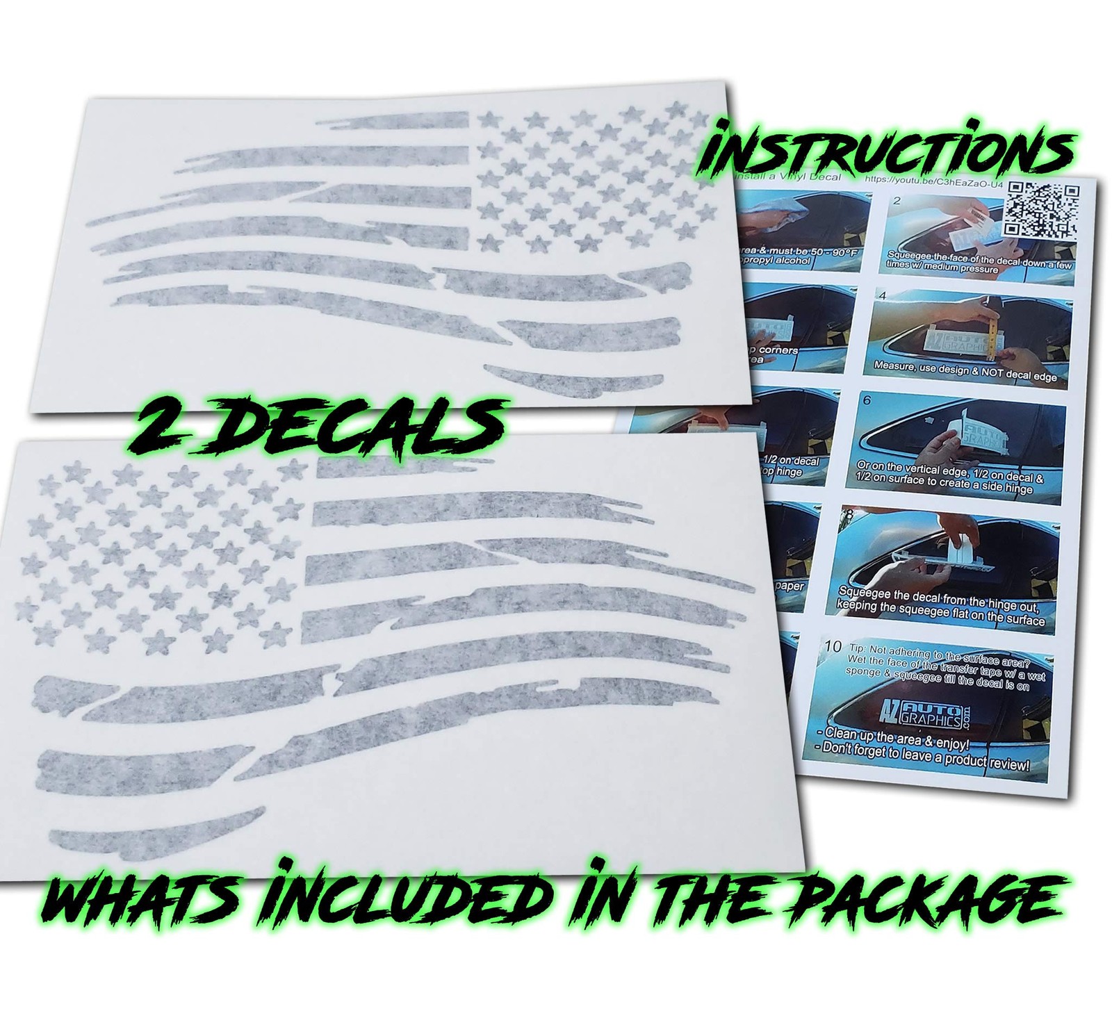 Pair of Waving USA American Flag Decal Sticker Die-Cut Subdued Car Truck (4" …