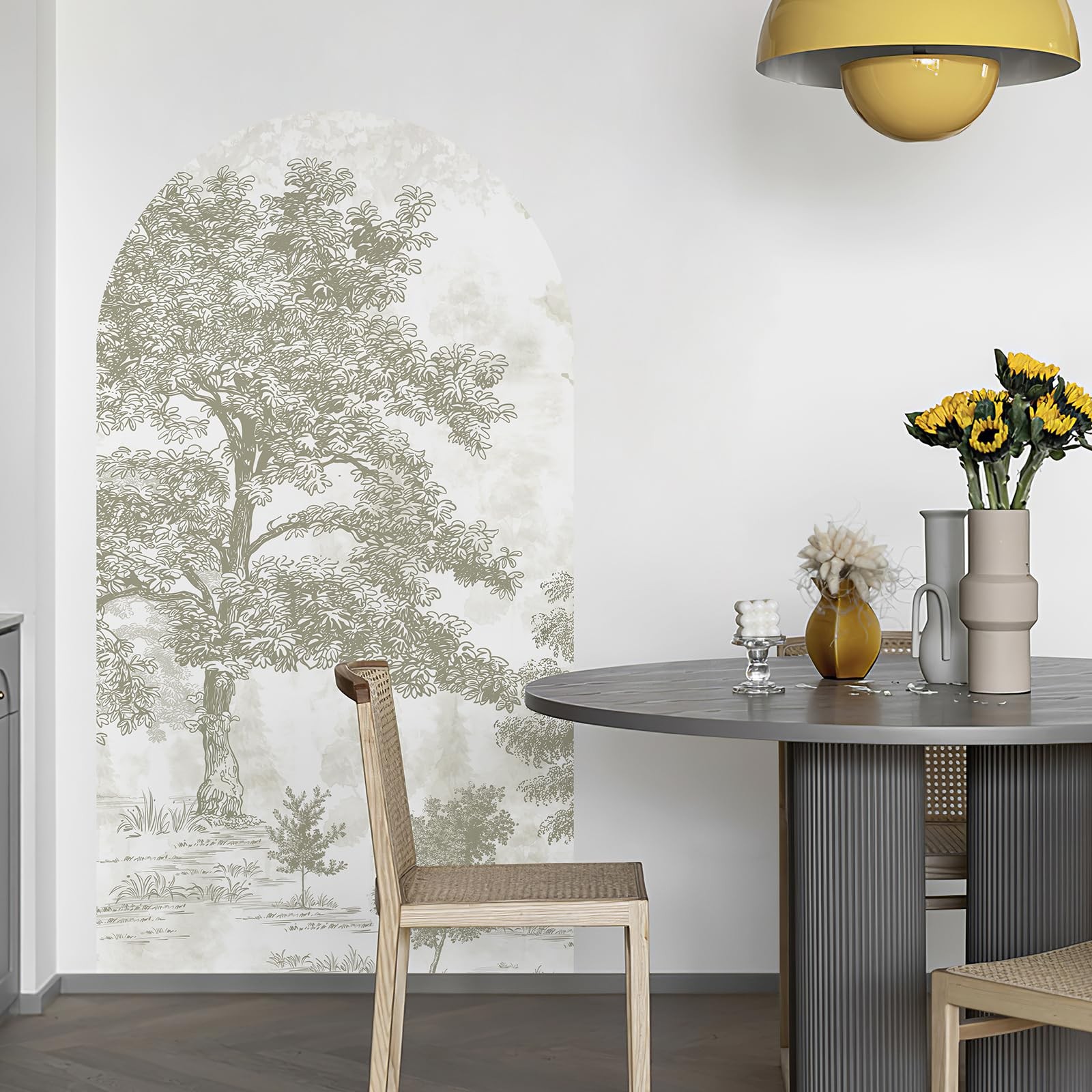 Large Arch Wall Decal Vintage Forest Wall Decal 63"x 34.6" Peel and Stick Bei…