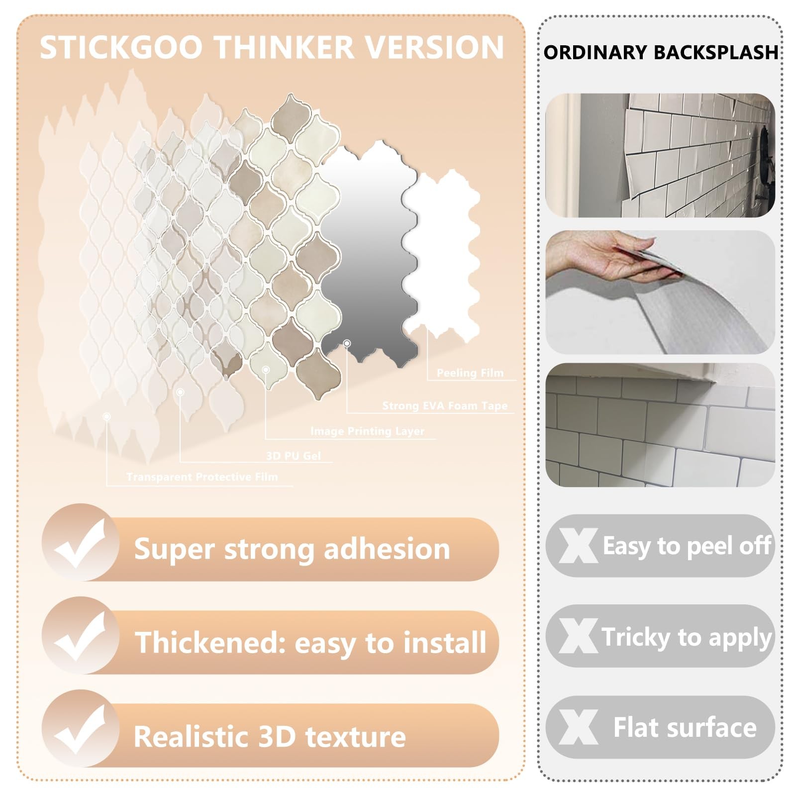 STICKGOO Arabesque Peel and StickAdhesive Wall Tile Stick on Tiles (Brown Beige)