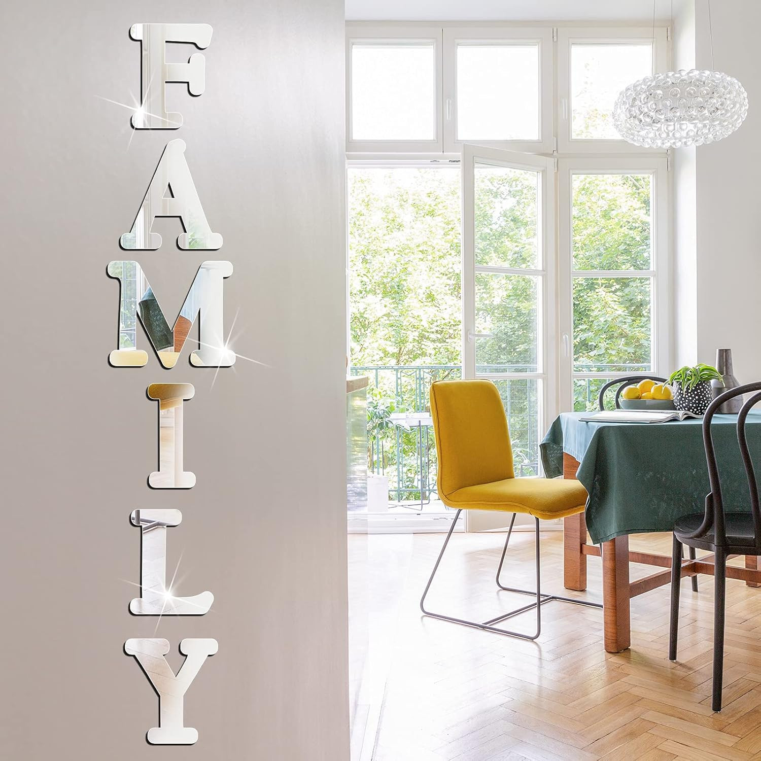 Outus 3D Family Home Sign Letters Living Room Decor Rustic Silver