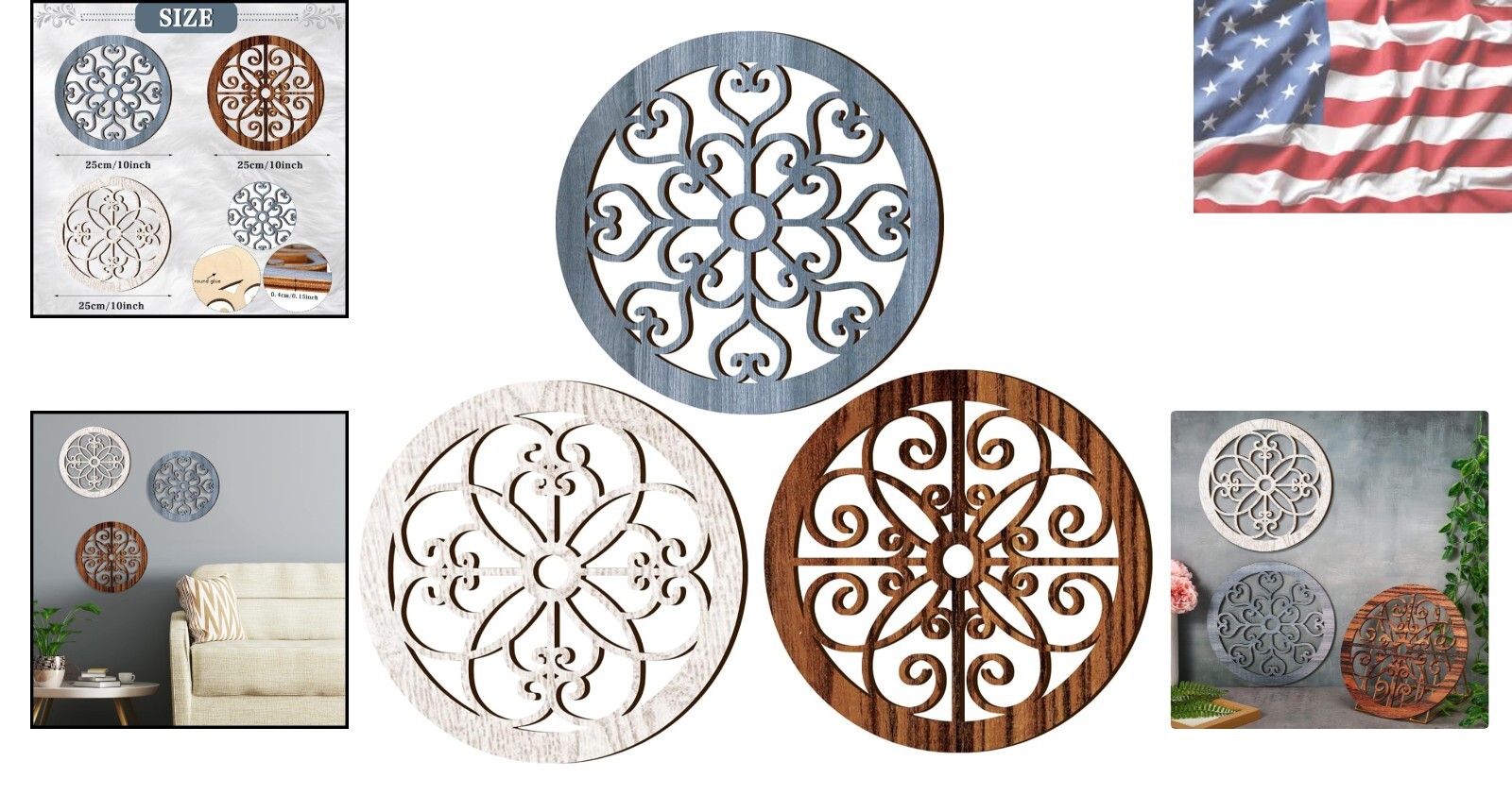Set of 3 Rustic Wood Wall Decor for Living Room & Bedroom – Vintage Style