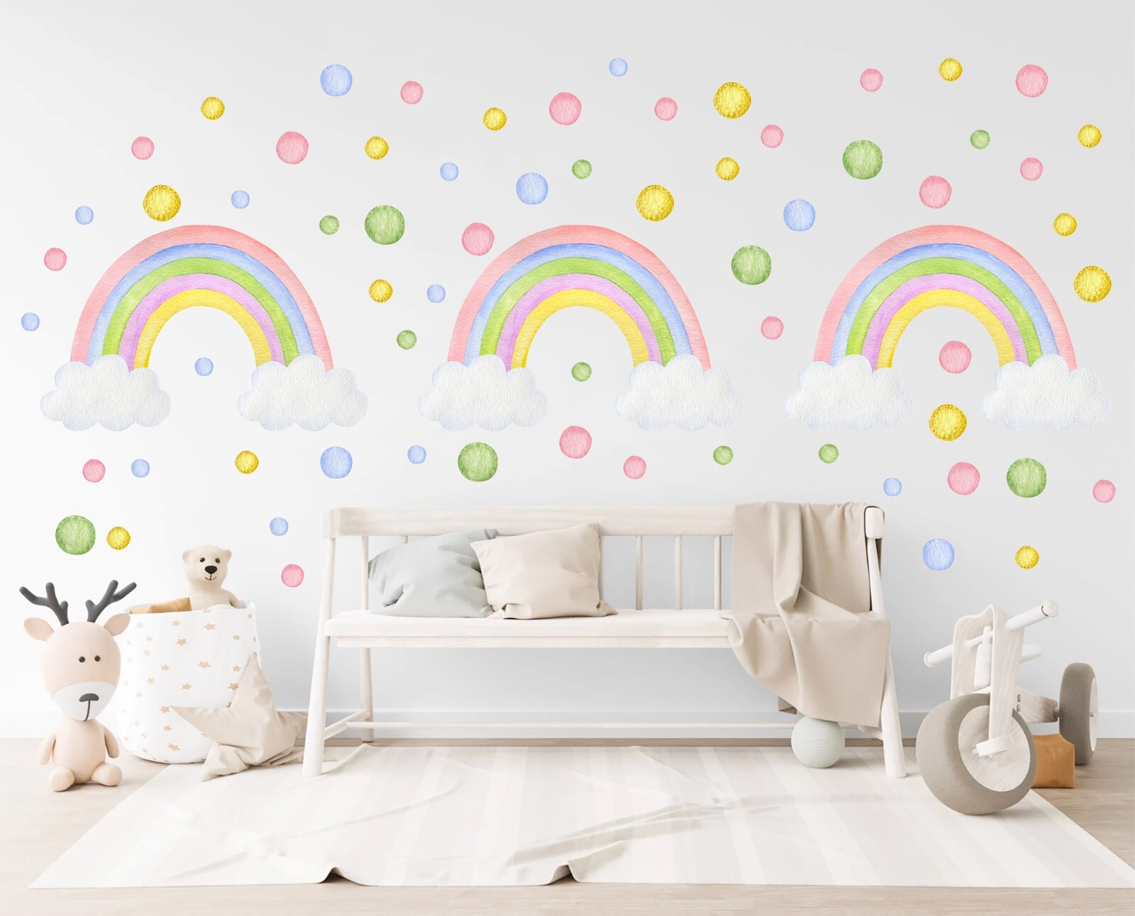 Pink Rainbow bubble dot Girl Bedroom Decal Wall Stickers Peel and Fabric Sticker