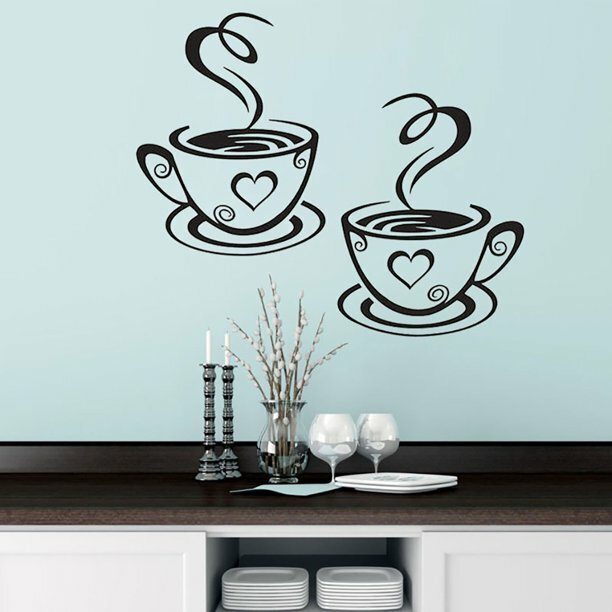 Dual Coffee Cup Pattern Sticker Wall Decals Home Art Decor