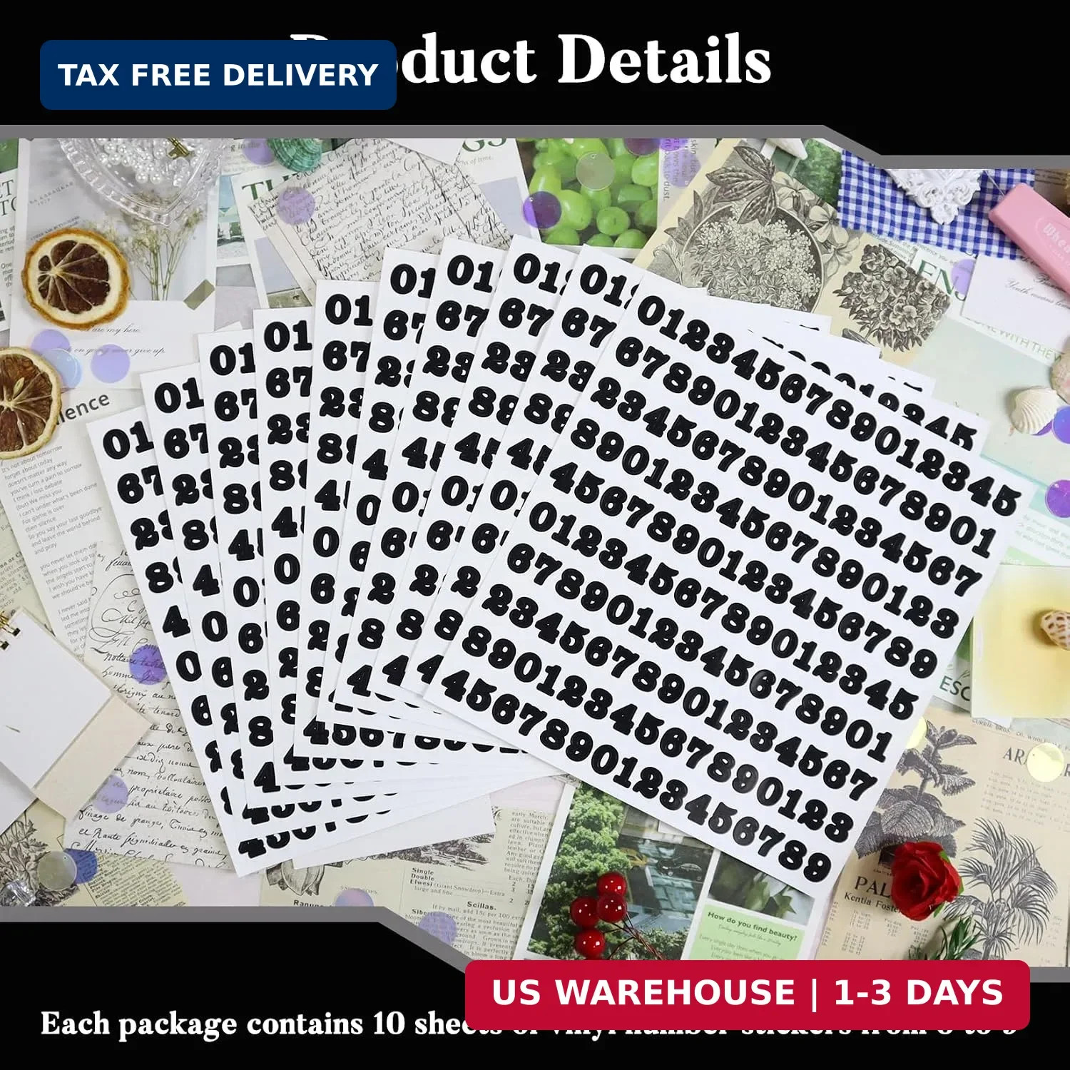 1600 Pcs Black Number Stickers 0.5 Inch, 10 Sheets Self-Adhesive Vinyl 0-9 Decal