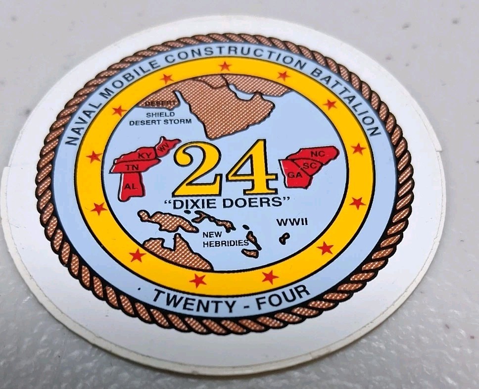 NMCB 24 Dixie Doers 2.5 inch Hardhat Vinyl Stickers , 6 in Total