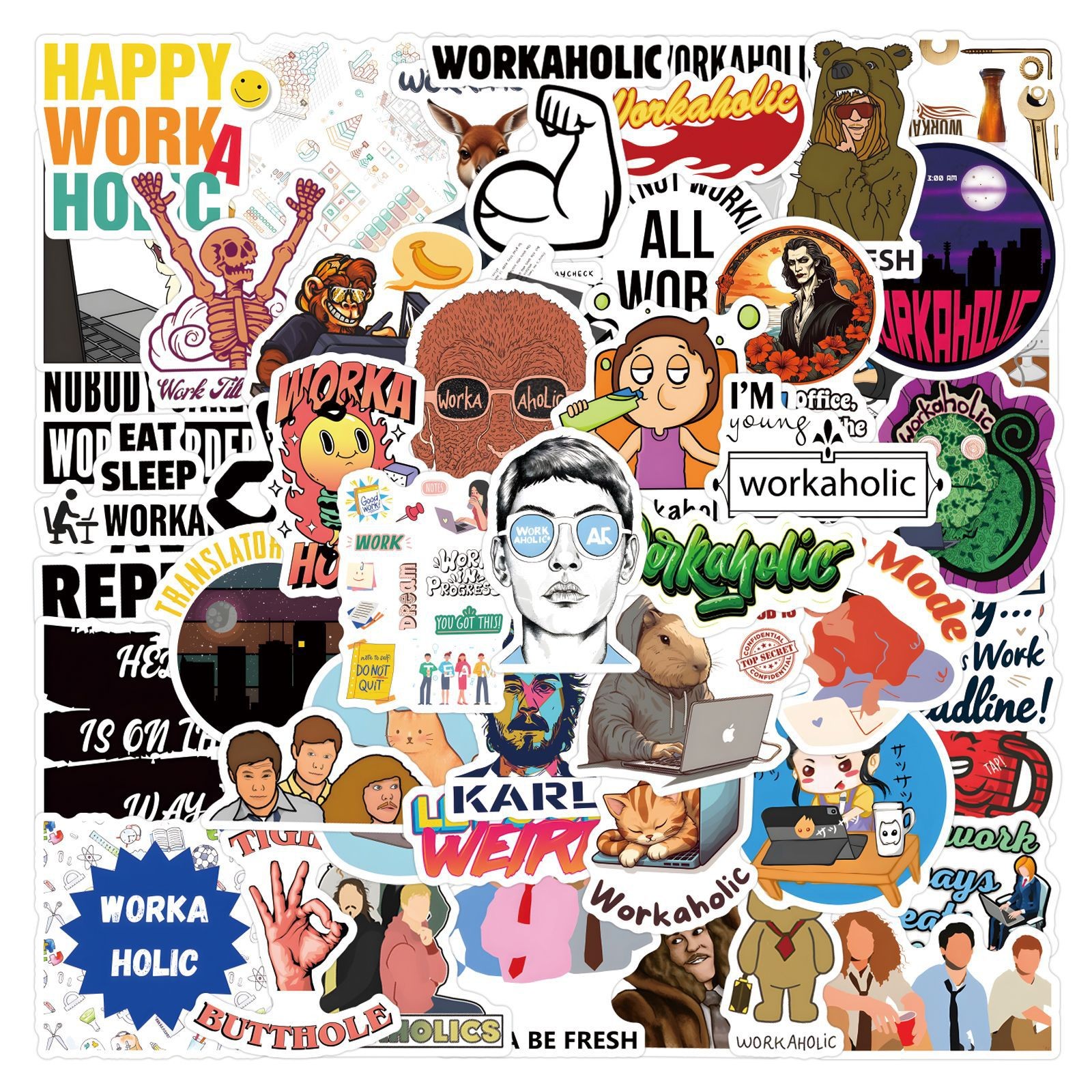 110Pcs Workaholic Stickers for Kids Teens Girls Scrapbooking Water Bottles