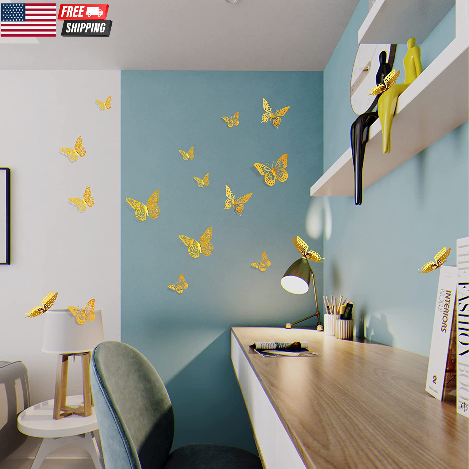 3D Butterfly Wall Decor – 48 Pcs, 4 Styles, 3 Sizes, Gold Butterfly Decorations