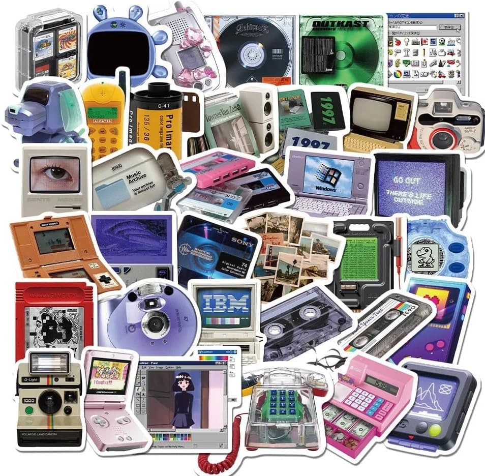 50-Piece Retro Technology Sticker Pack Nostalgic Delight