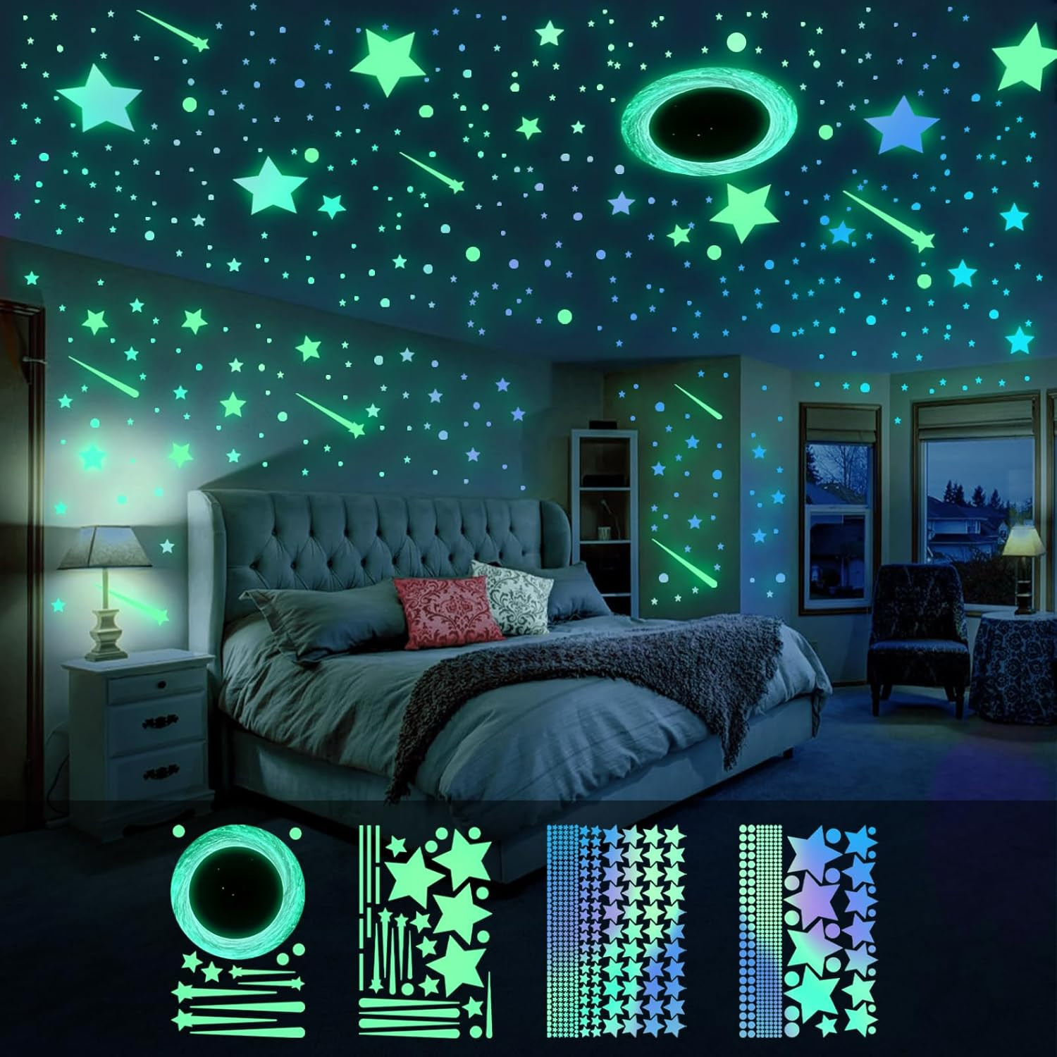 Glow in the Dark Stars Ceiling Wall Stickers Vinyl Decals Green Purple Galaxy