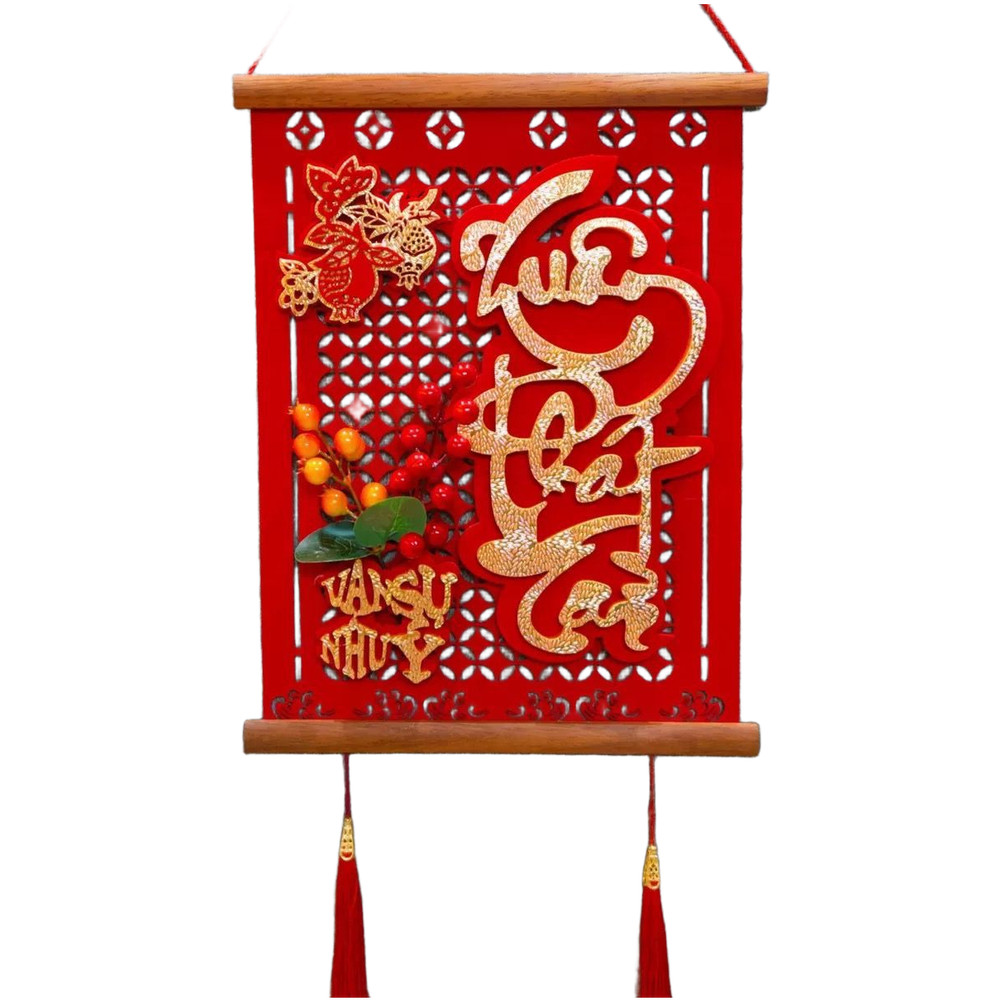 Vietnamese New Year Couplets Solid Wood Handmade Traditional Red Festival Decor