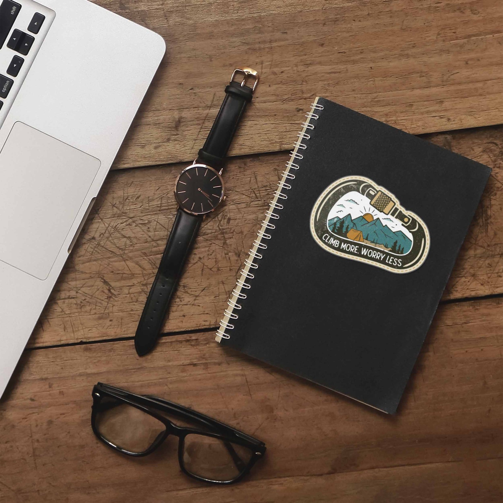 Climb More Worry Less Sticker – Cute Outdoors Decal for Water Bottle & Laptop