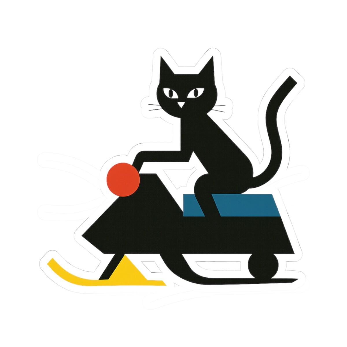 NEW Sticker Retro Style Bauhaus Cat Snowmobile Geometric Art 2×2 3×3 4×4 6×6