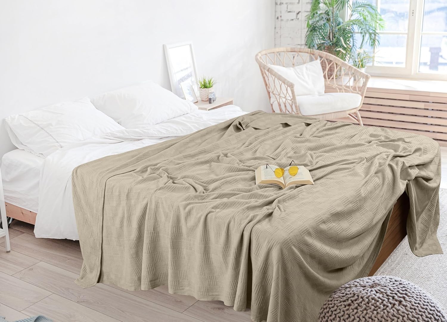 Khaki 100% Cotton Blanket [King Size – 90×108 Inch] 350GSM Lightweight, Soft …