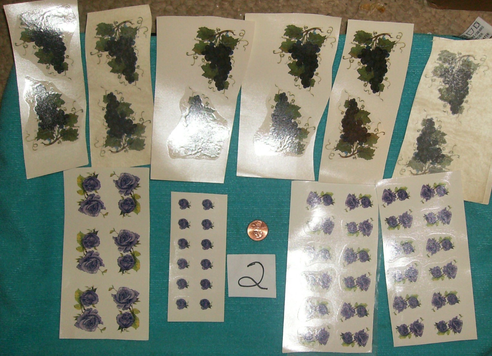 PURPLE ROSE DECAL 12 2" 48 1" 24 1/2" PURPLE GRAPES 12 3" x 2" Stickers NEW #2