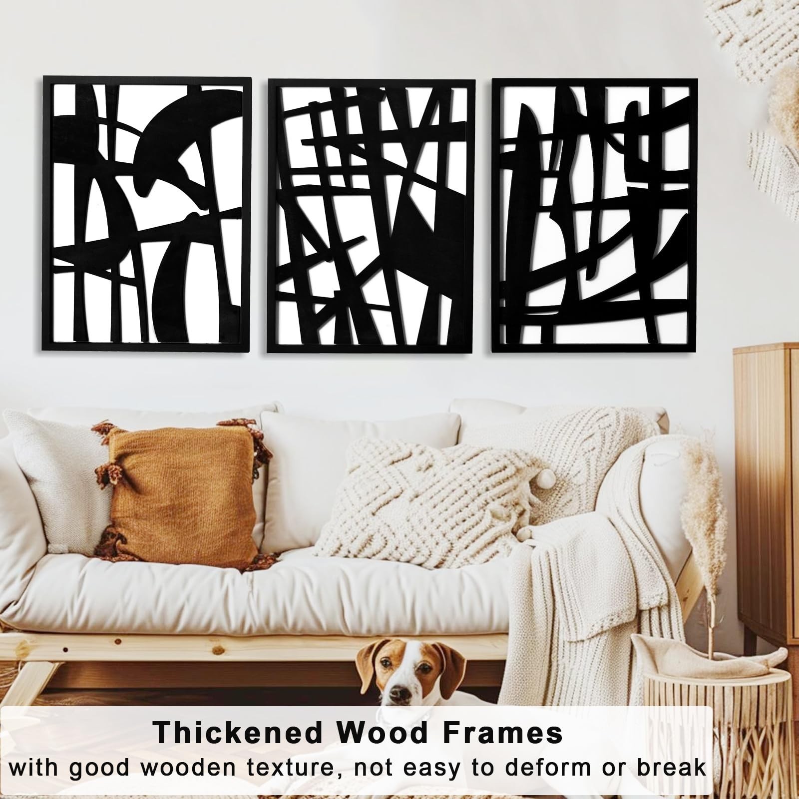 3D Wood Abstract Wall Art, Framed Black and White Wall Art, Modern Minimalist…