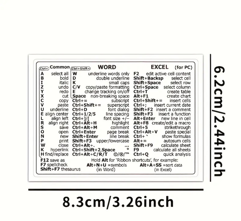 Reference Keyboard Shortcut Word Excel Shortcut Sticker Laptop computer
