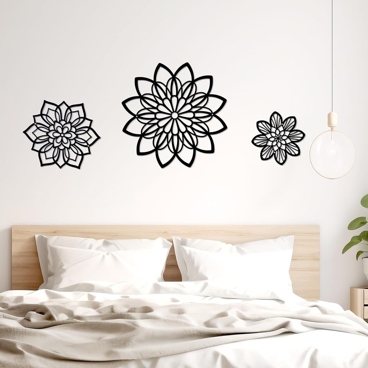 Metal Flower Wall Decor Set Farmhouse Black Flower Art Hanging Sculpture