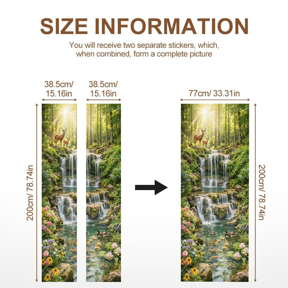 Spring Forest Waterfall Door Mural, Peel and Stick Door Covers Decorative, Na…
