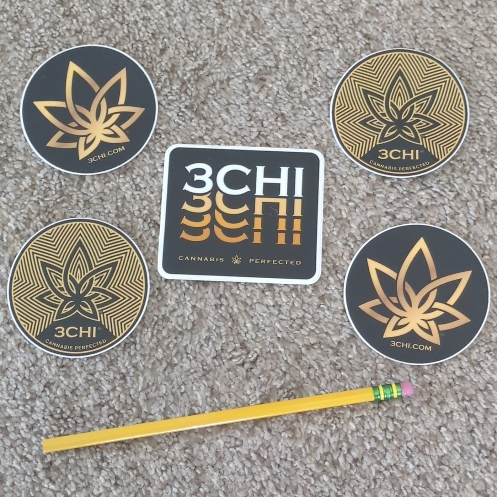 3CHI Cannabis Theme Round Stickers Lot for Adults – Black Gold White