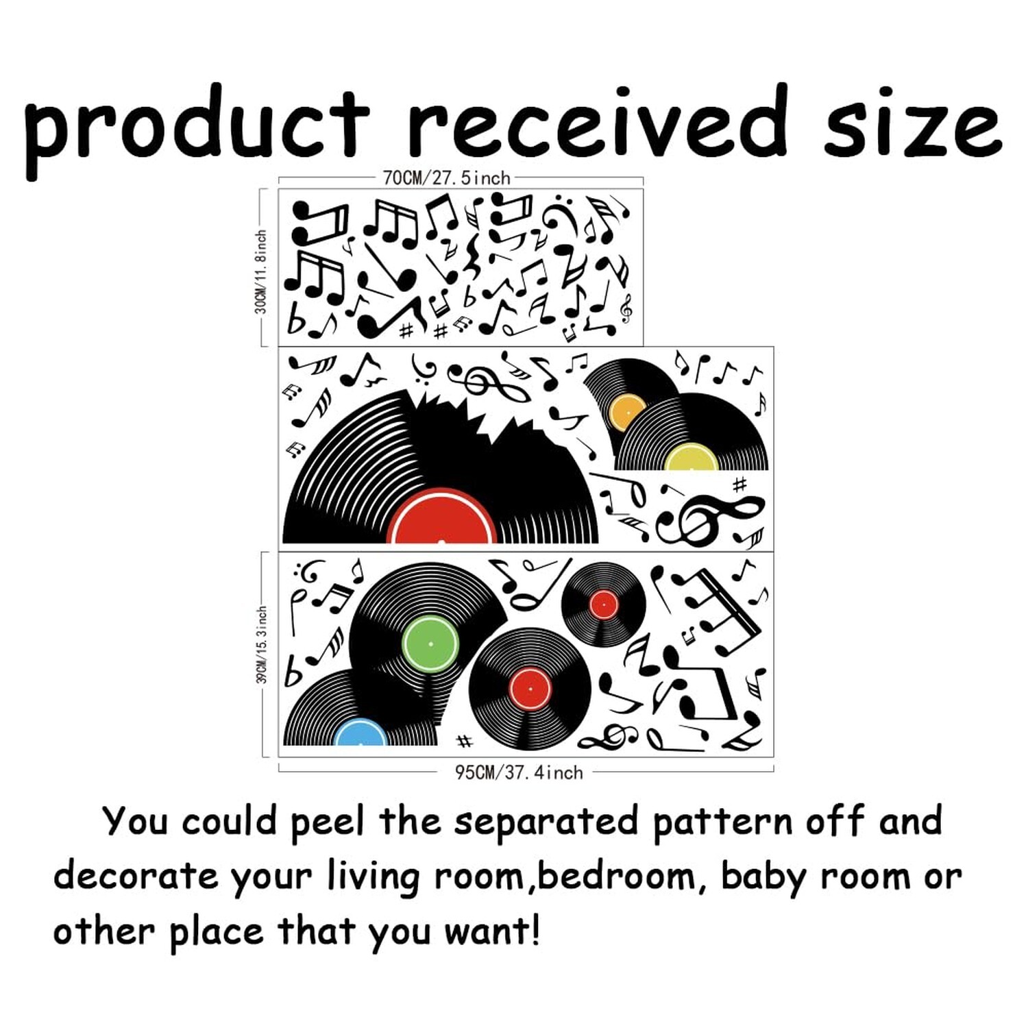 SUPERDANT Records Notes Wall Stickers Musical Notation with Disc Wall Decals …