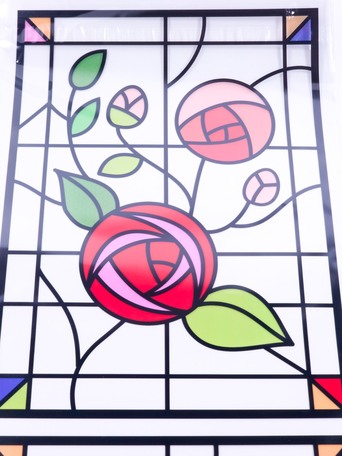 Stained Glass Effect Window Cling Sticker Rose Floral Art Nouveau Decal New