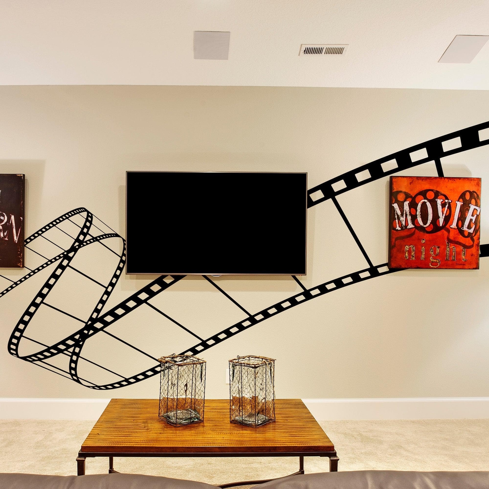 Wavy Film Strip Vinyl Wall Decal Sticker. Movie Theme Room Decor. Black Vinyl.