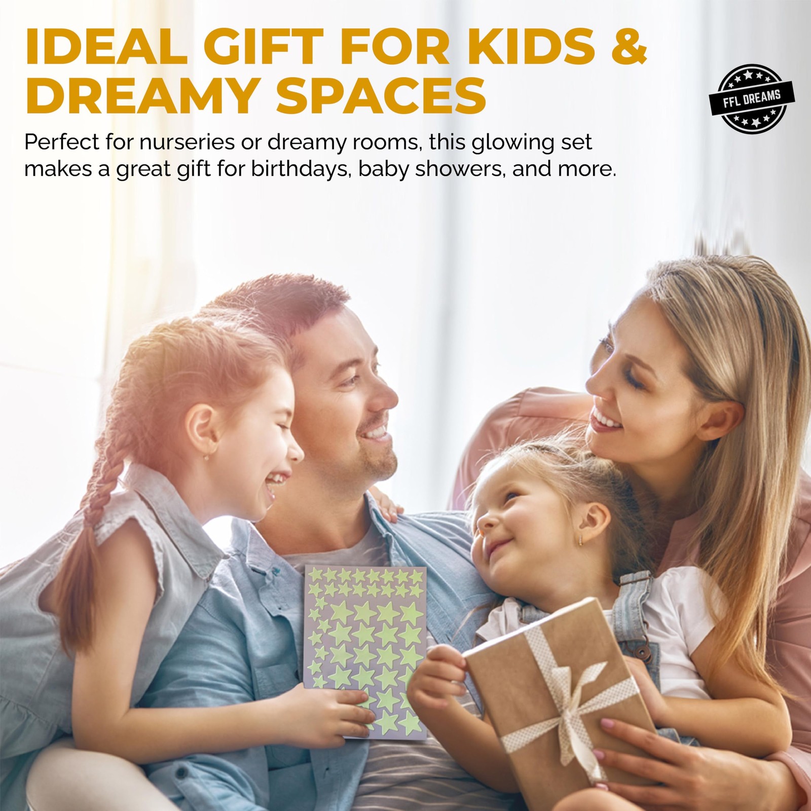 FFL DREAMS Glow in The Dark Stars and Moon, Realistic No Dots Green