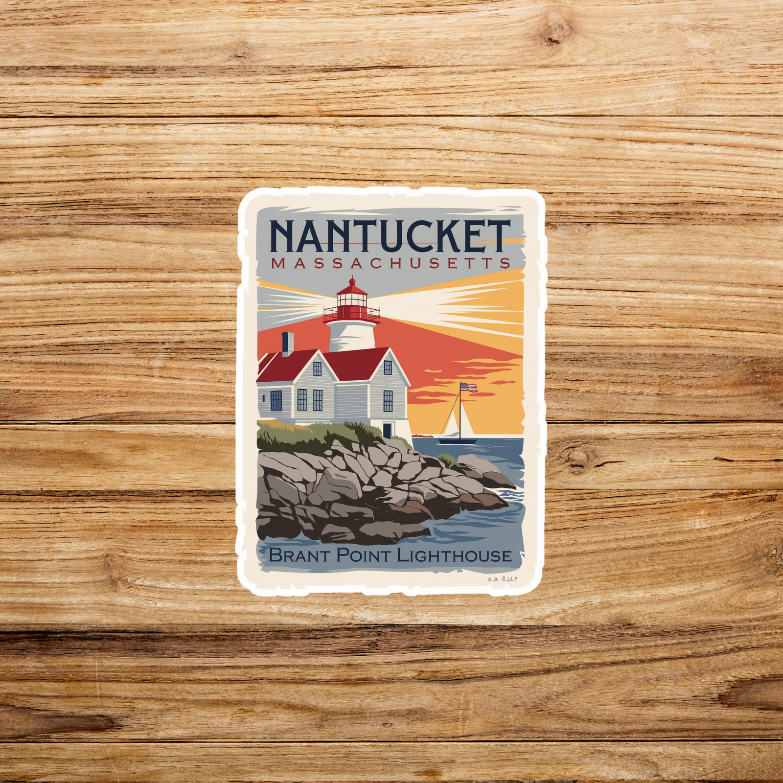 Nantucket Massachusetts Brant Point Lighthouse Vintage Travel Sticker Decal #303