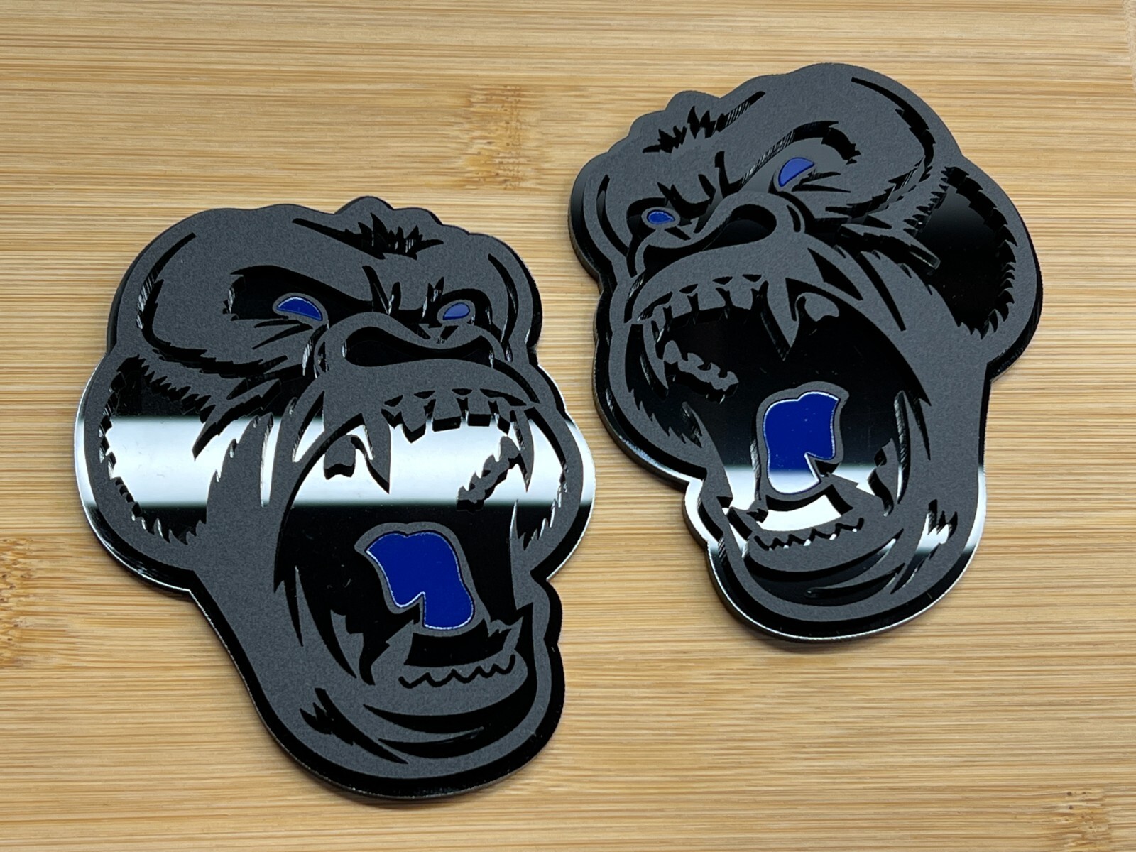 Angry Gorilla Blue Eye Car Truck Emblem Badge Matte Black /Black Custom PK of 2