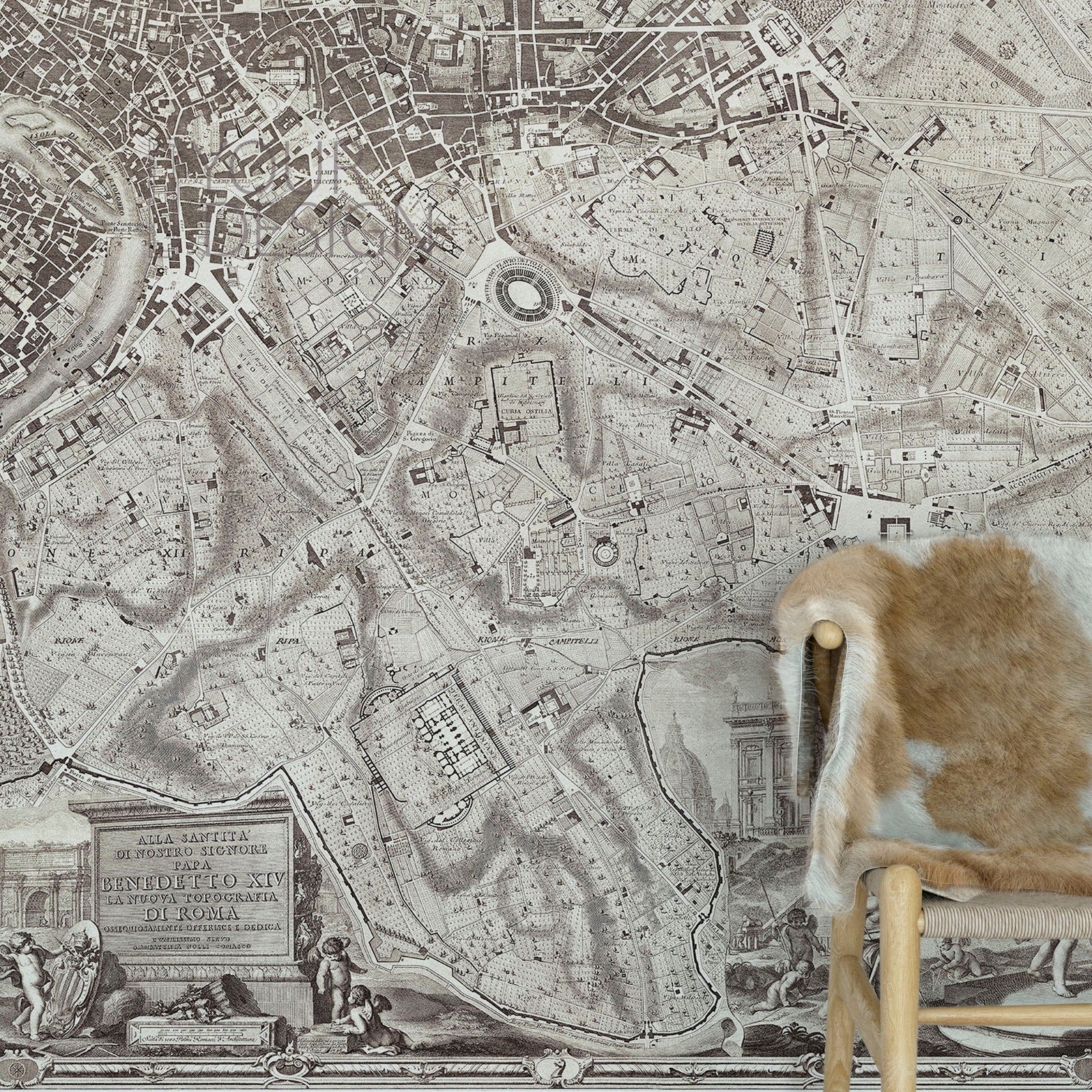 Vintage Old Map of Rome Italy Wall Mural. The Large Plan of Rome Peel and Stick