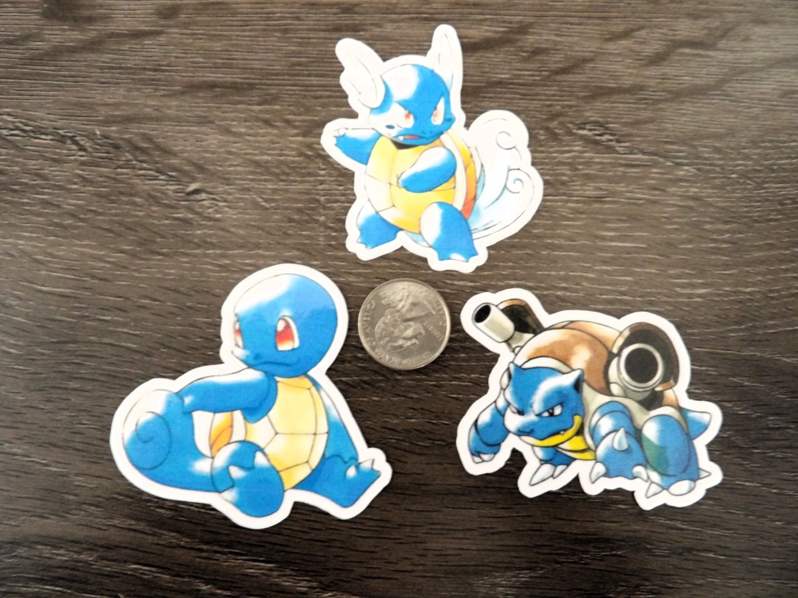 Gen 1 Squirtle, Wartortle, & Blastoise Stickers – Lot of 3 – Red & Blue Artwork