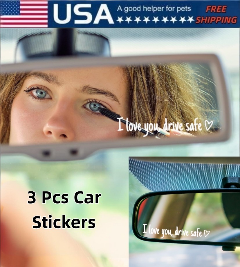 3Per Set Car Vinyl Decal Sticker for Window Mirror Drive Safe I Love You Pattern
