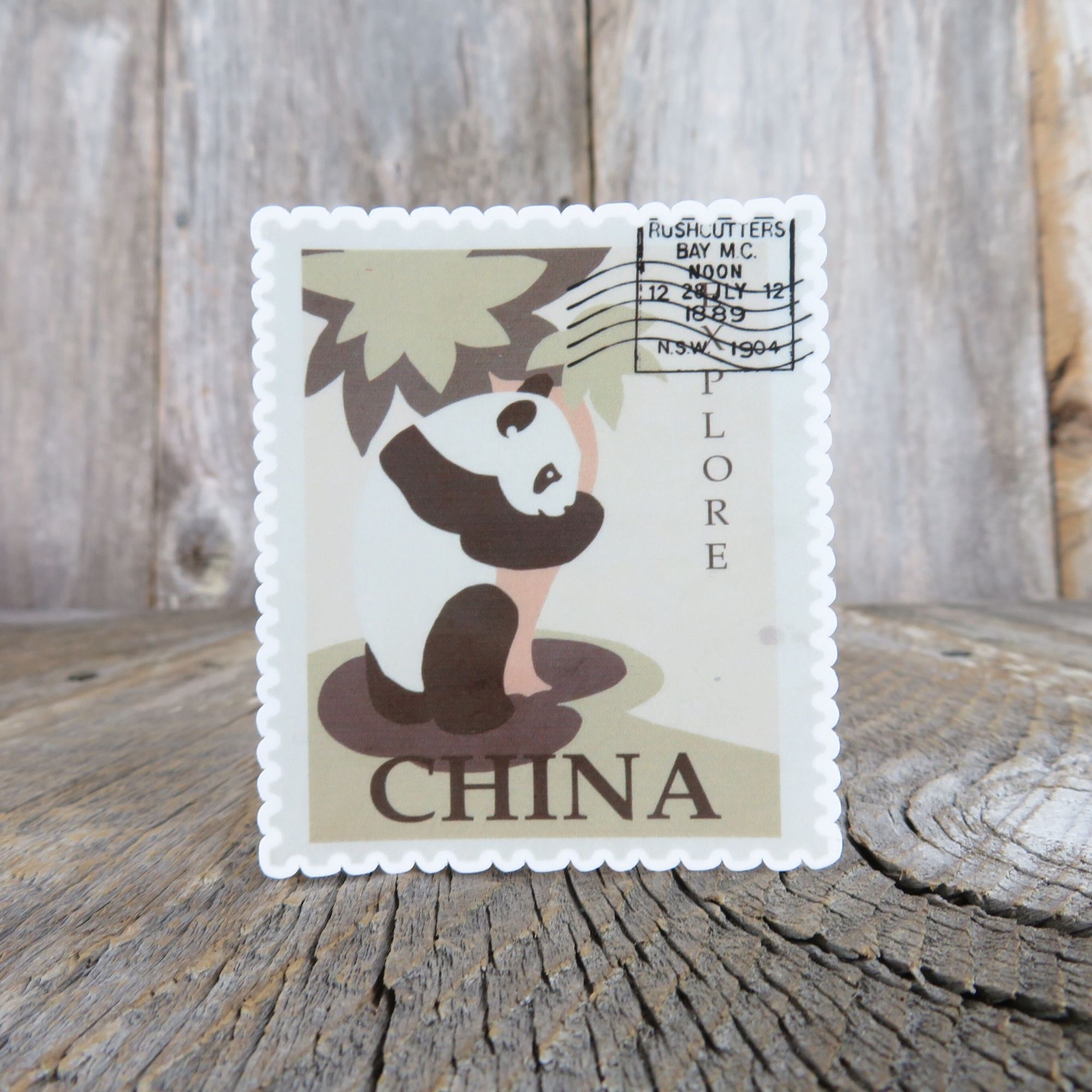 China Panda Bear Postage Stamp Sticker Waterproof Travel Souvenir Water Bottle